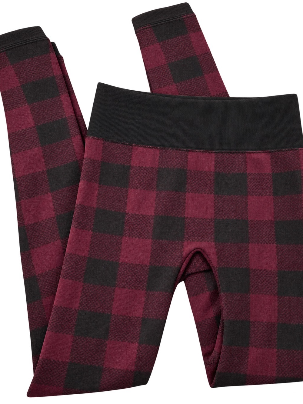 Maurices Black and Burgundy Plaid High-Waist Leggings